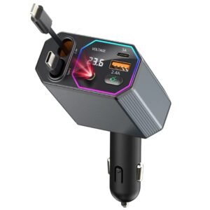 Cargador USB inteligente para encendedor de cigarrillos de carro con pantalla digital de voltaje.