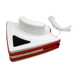 Limpiador magnético rojo y blanco para vidrios y ventanas de apartamentos con cuerda de seguridad.